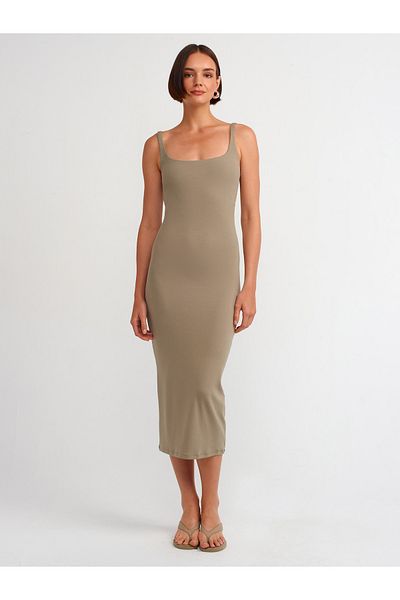 Dilvin 91172 Dark Çağla - Rochie midi cu guler pătrat