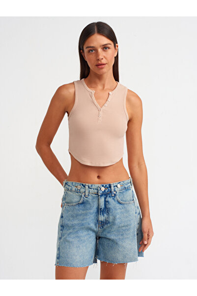 Dilvin 71678 Apoletli Denim Şort-tint