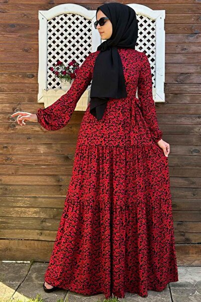 Rabia Şamlı Noble Red Floral Dress