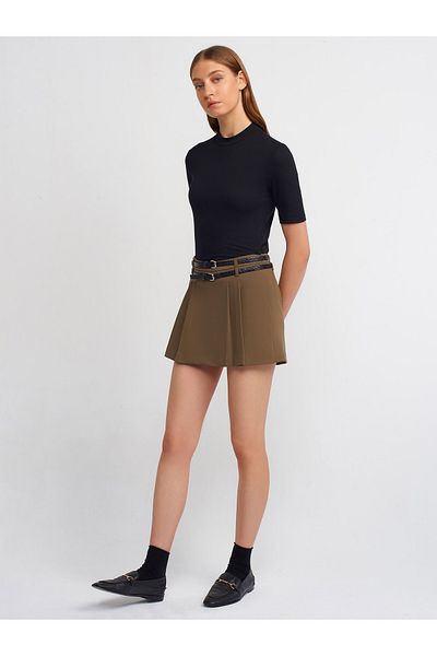 Dilvin 80820 Fustă pantaloni scurți cu curea dublă - kaki