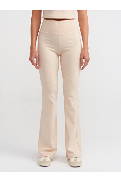 Dilvin 71050 Beli Fitilli İspanyol Paça Pantalon-Bej Melanj