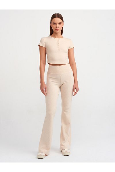 Dilvin 71050 Beige Melange Spanish Leg Ribbed Trousers