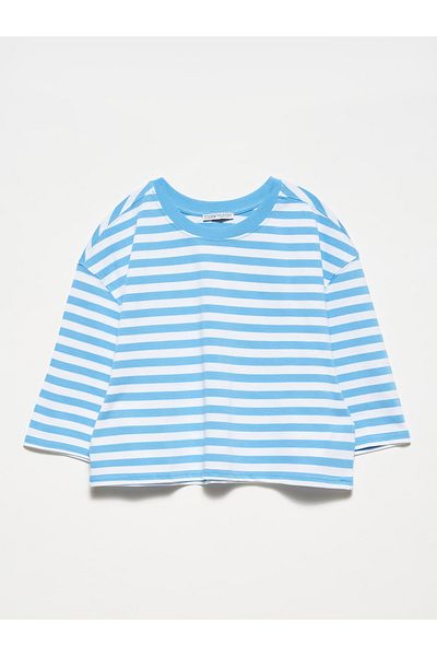 Dilvin 30282 Tricou Crop Crew Deck-Albastru