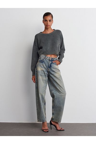 Dilvin 71687 Pantaloni din denim cu mâneci cu bule de nuanță