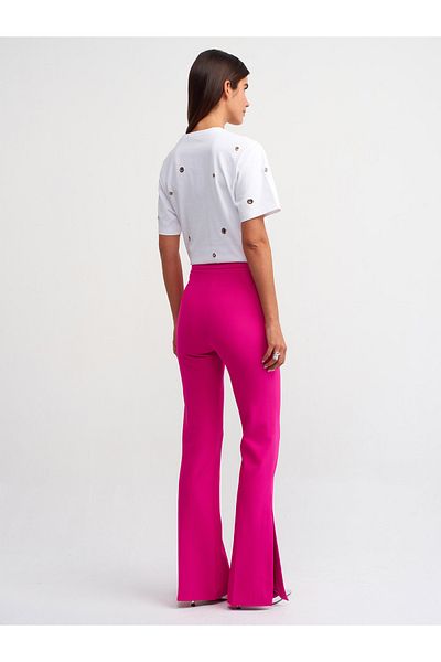 Dilvin 71279 Slit Spanish Leg Trousers-Fuchsia