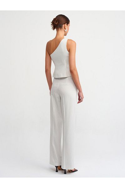 Dilvin 71264 Mid Waist Straight Trousers-White