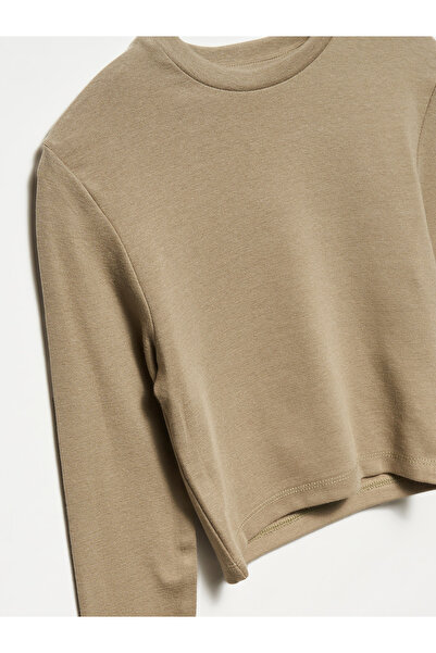 Dilvin 31236 Khaki Crop Top - Long Sleeve