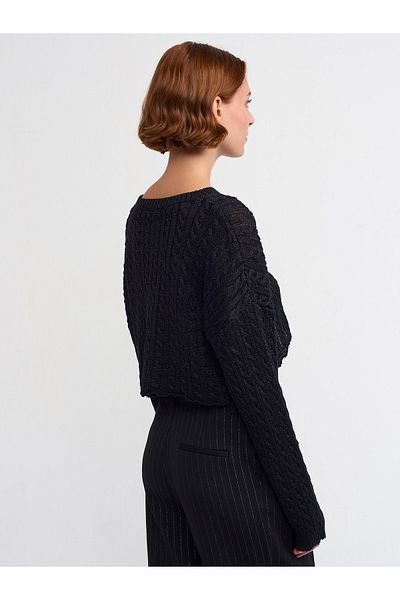 Dilvin 10440 Tricoturi împletite cu sclipici cu gât crew-negru
