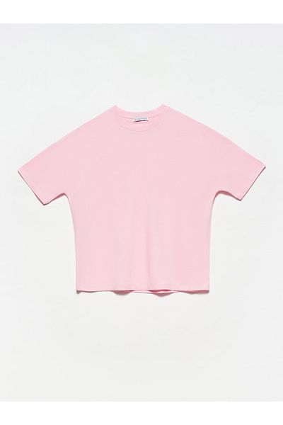 Dilvin 3683 Tricou de bază Crew Neck-roz deschis