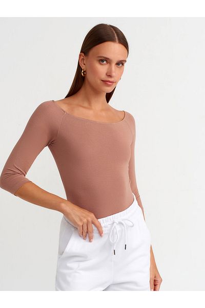 Dilvin 20816 Model Light Brown Boat Collar Bodysuit