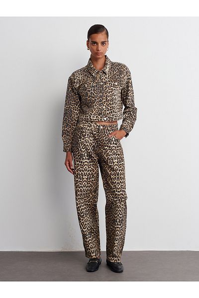 Dilvin 71698 Model - Leopard Pattern Brown Denim Trousers