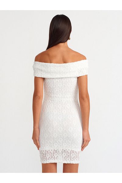 Dilvin 91105 Mini Ecru Off-the-Shoulder Dress
