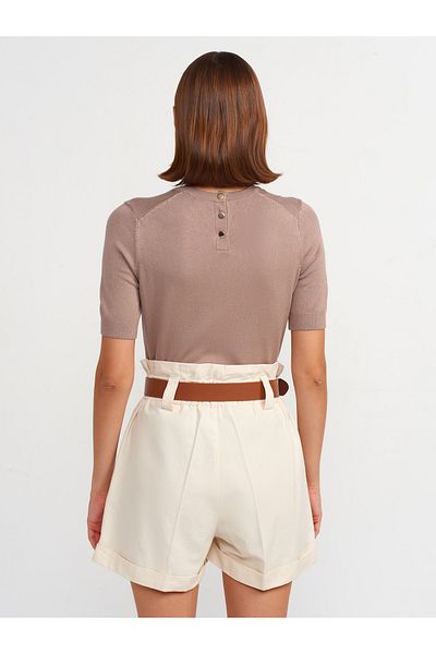 Dilvin 71298 Ecru High Waist Belted Shorts