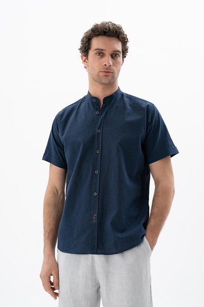 Arma Ανδρικό λινό πουκάμισο με κοντό μανίκι Navy Blue Y 25484116701