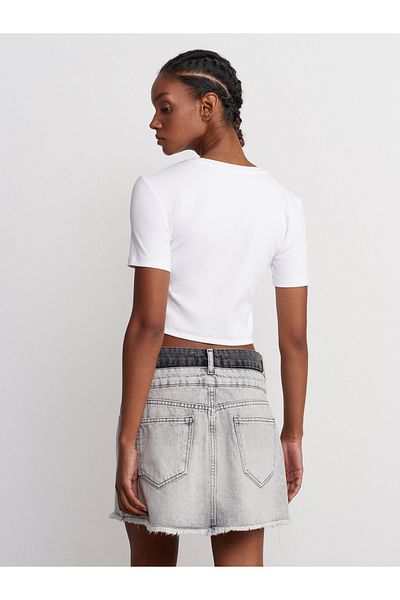 Dilvin 80565 Mini Denim Skirt - Double Color, Gray