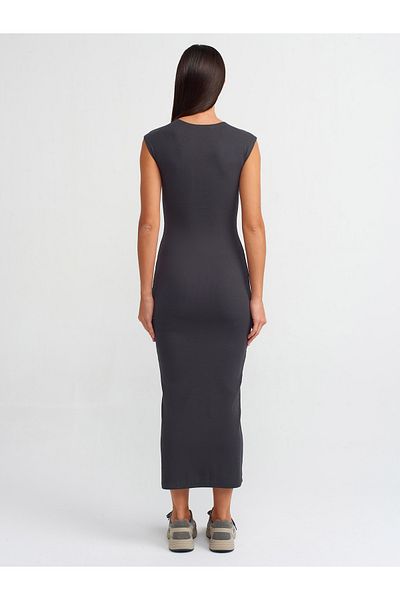 Dilvin 91126 Model Anthracite Colored Body Sitting Dress