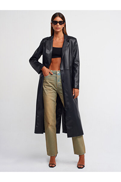 Dilvin 65461 Καμπαρντίνα από συνθετικό δέρμα-Μαύρο