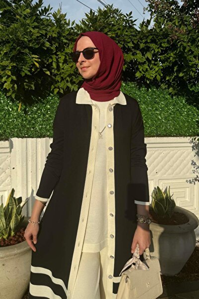 Rabia Şamlı Μαύρη ριγέ ζακέτα πλεκτά - εικονίδιο