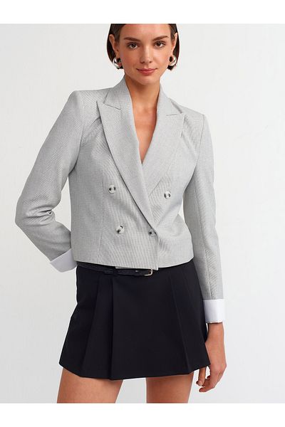 Dilvin 60735 Gray Blazer Jacket - Contrast Cuffed