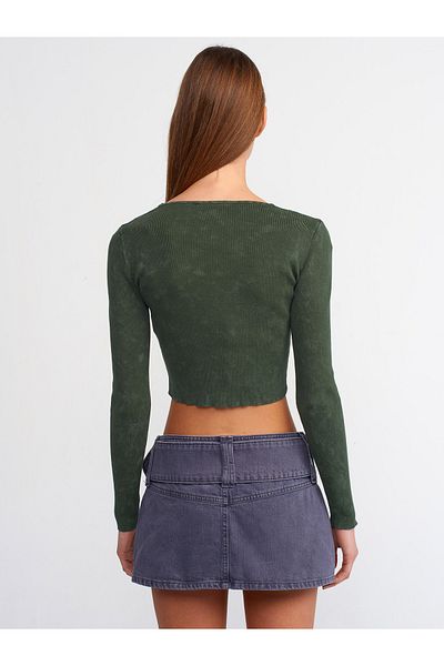Dilvin 10510 Pale Effect Bicycle Collar Crop Sweater-Khaki