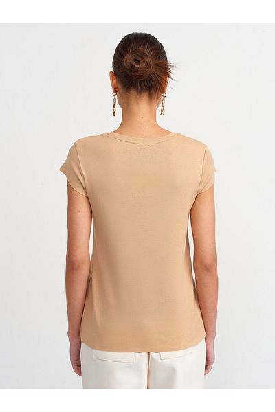 Dilvin 30719 Tricou cu gât crew-bej