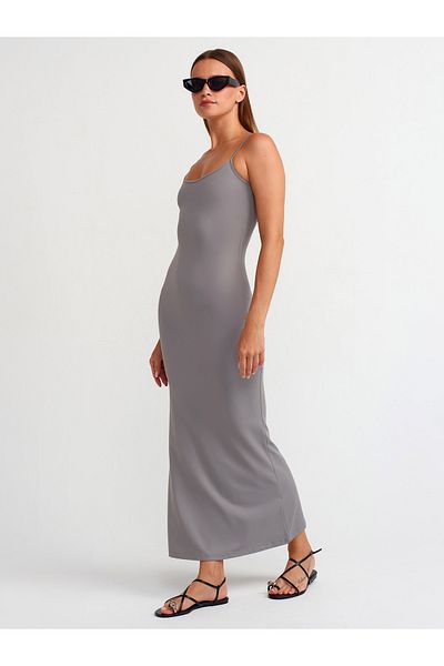 Dilvin 91175 Strappy Gray Long Dress