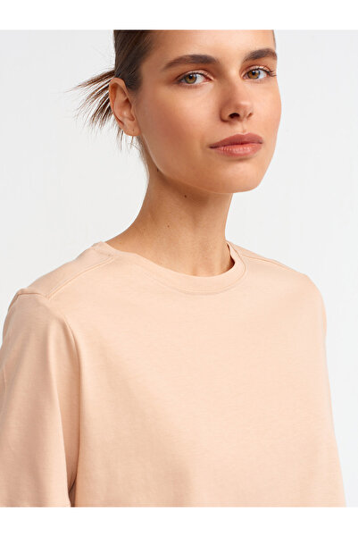 Dilvin 30740 Βαμβακερό μπλουζάκι Beige Crew Neck