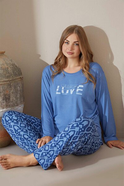 Aydoğan 19175 Set de pijamale pentru femei, albastru cer, din viscoză