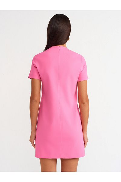 Dilvin 90899 Fuchsia Mini Crew Neck Dress
