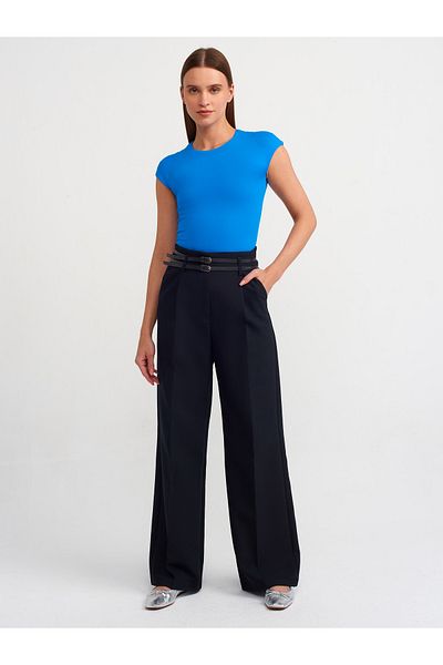 Dilvin 71294 Black High Waist Belted Pants