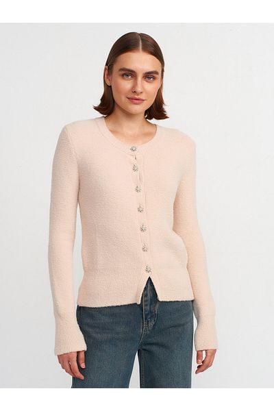 Dilvin 60198 Beige Colored Pearl Buttoned Knitwear Cardigan