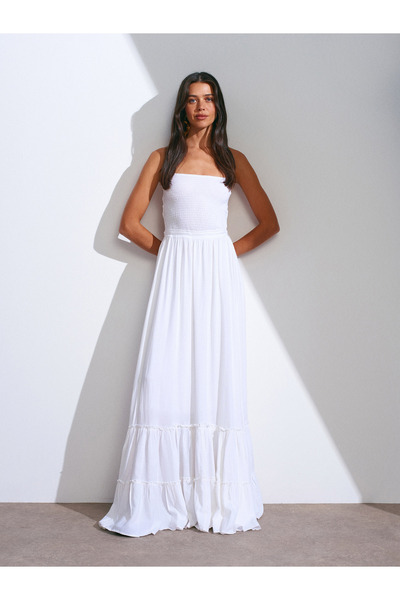 Dilvin 90775 Rochie albă lungă de in