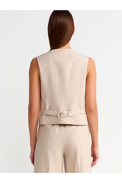 Dilvin 60543 Asymmetric Double Breasted Vest-Stone