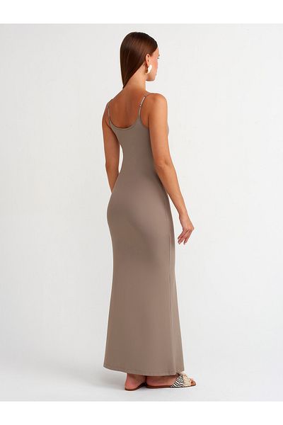 Dilvin 91175 Mink Long Long Strap Dress