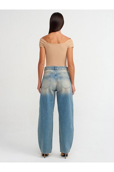 Dilvin 71476 Pantaloni largi din denim cu cusătură în față - Nuanță