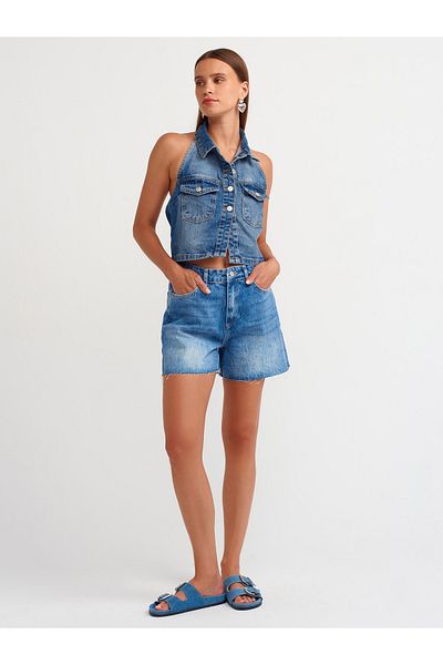 Dilvin 71514 Pantaloni scurți din denim albastru - picior tăiat