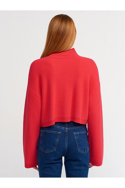 Dilvin 10483 Pulover crop cu guler cu textura moale-roșu