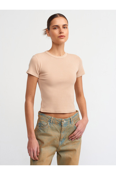 Dilvin 30457 Tricou cu efect de spălare-Bej