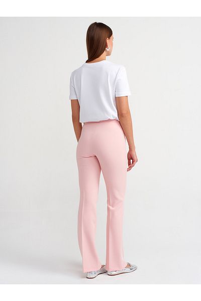 Dilvin 71295 High Waist Flared Leg Trousers - Powder