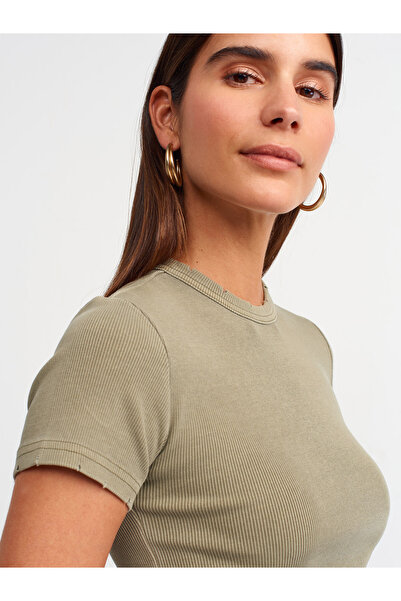 Dilvin 30457 Washing Effect T-shirt-Khaki