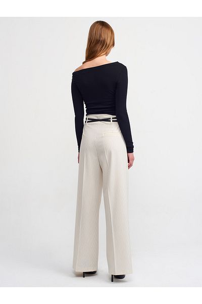 Dilvin 71245 High Waist Trousers with Belt-White