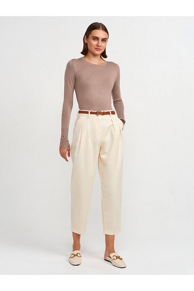 Dilvin 71538 Ecru Belted 100% Cotton Trousers