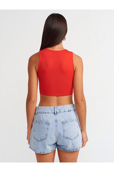 Dilvin 20902 Model Red Polyamide Crop Top