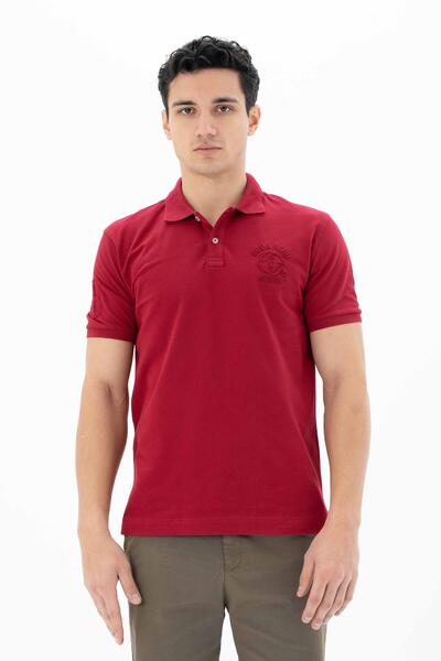 Erkek Bordo Baskılı Regular Fit % 95 Pamuklu %5 Likralı Polo Yaka T-shirt Y25374302701