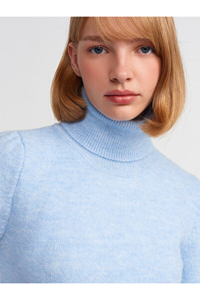 Dilvin 10306 Pulover crop cu mânecă scurtă cu gât-albastru