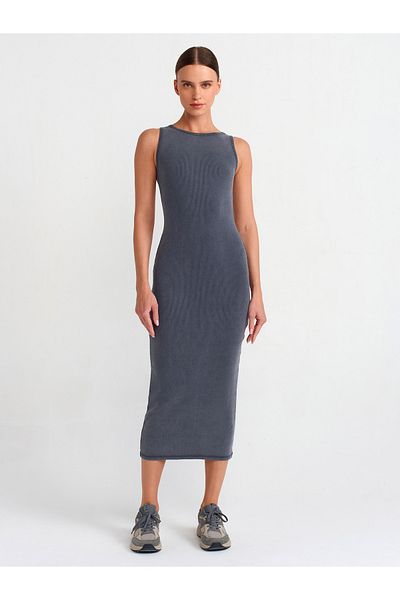 Dilvin 90891 Washing Effect Αμάνικο Μακρύ Φόρεμα-Ανθρακί
