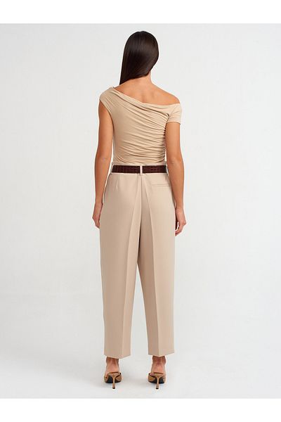 Dilvin 71297 Arched Carrot Fit Trousers-Beige