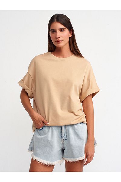 Dilvin 30310 Tricou supradimensionat din bumbac-bej