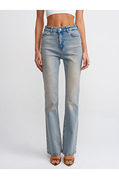 Dilvin 71420 Tint Yıkama Denim Flare Pantolon-Tint