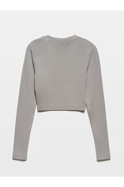 Dilvin 31236 Gray Long Sleeve Crop Top